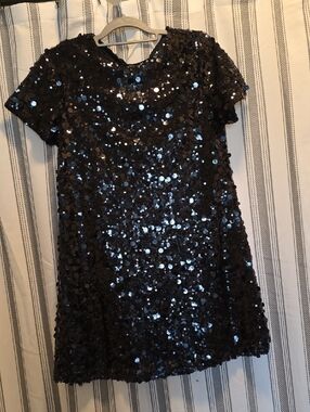 Nine West Black Sequin Short Sleeve Kids Party Dress